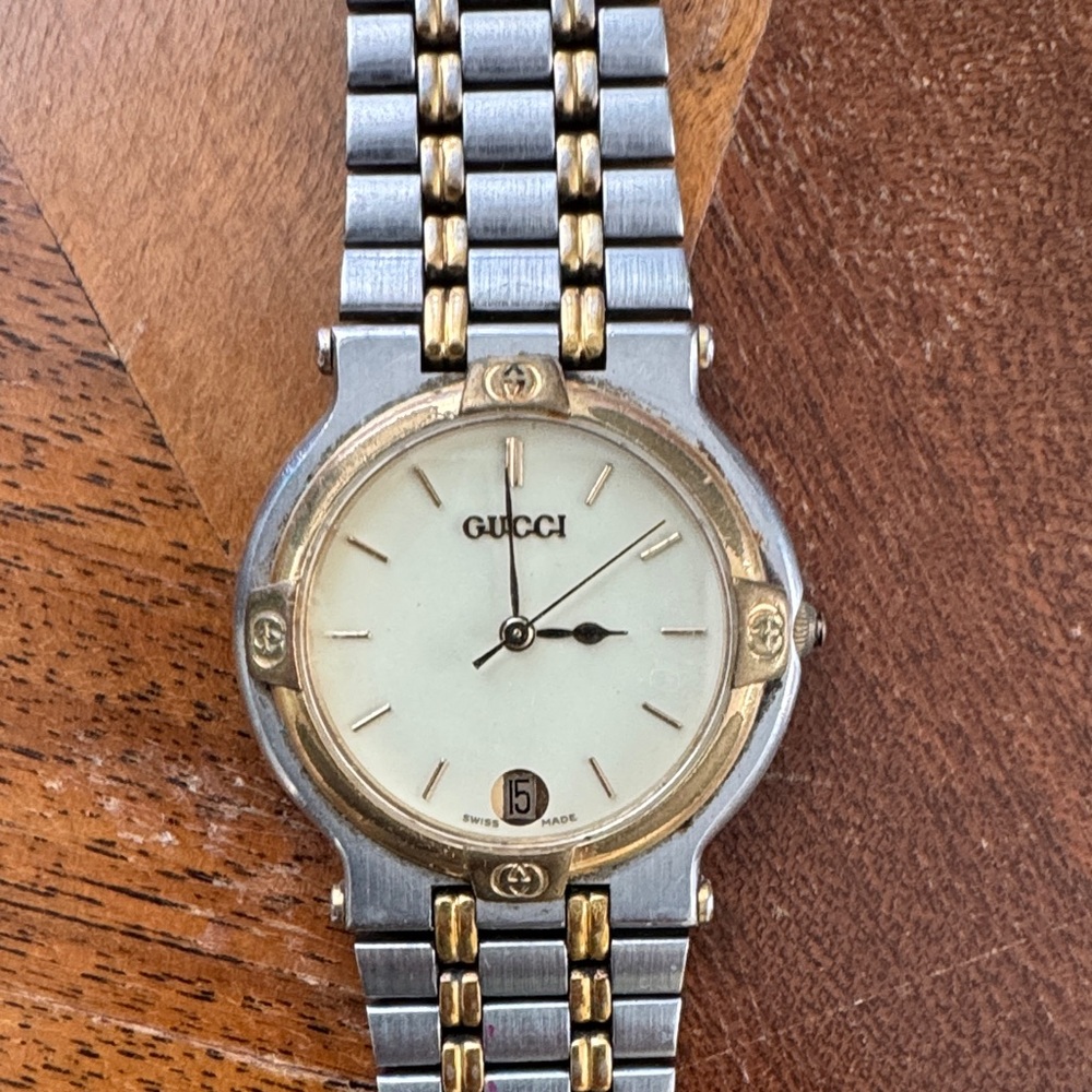 Gucci Gold and Silver Watch with Cream Dial